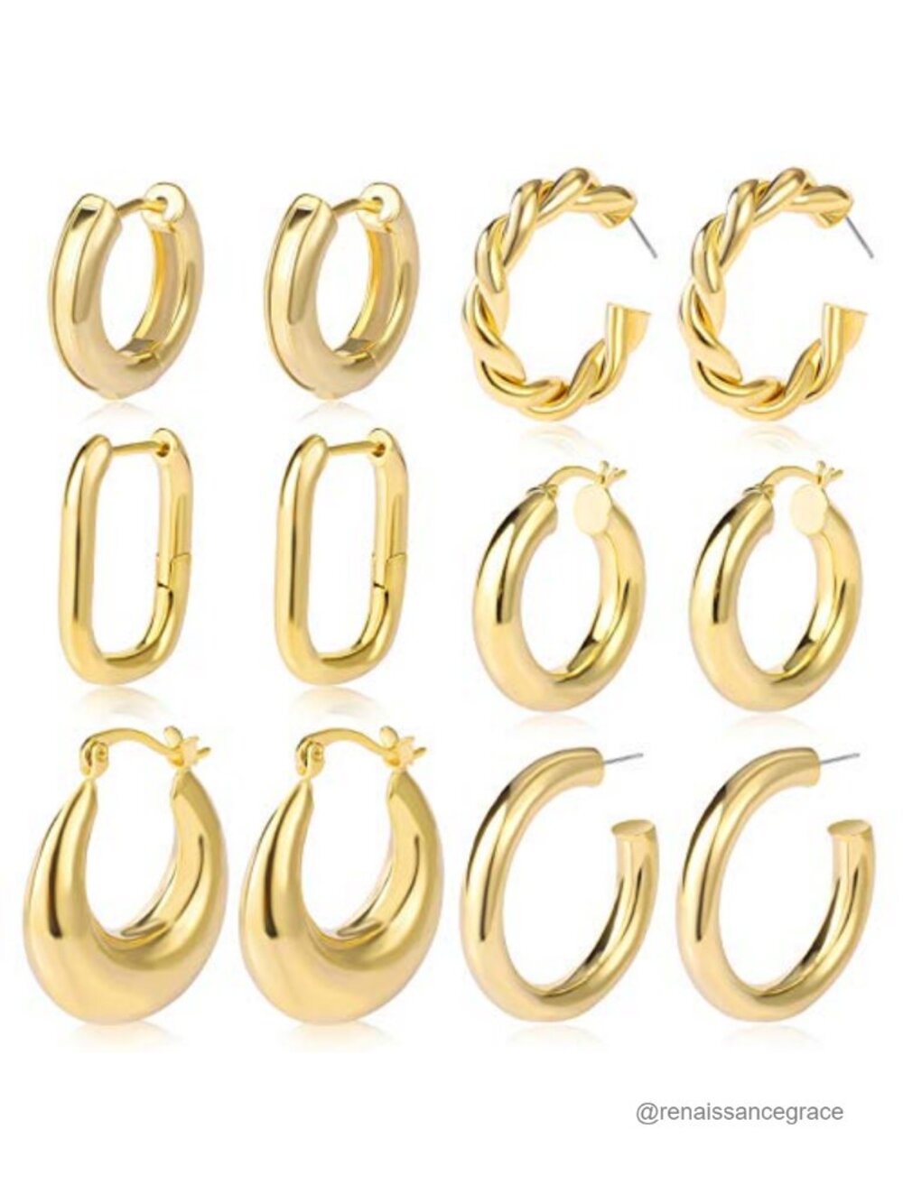 6 Pairs Chunky Gold Plated Hoop Earrings for Women Hypoallergenic
